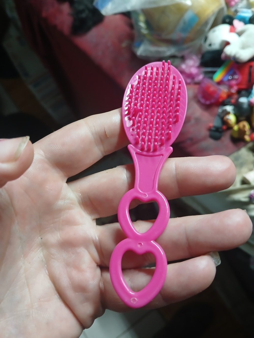 Kids Dollhouse Accessory Comb Pink Double Hearts Handle